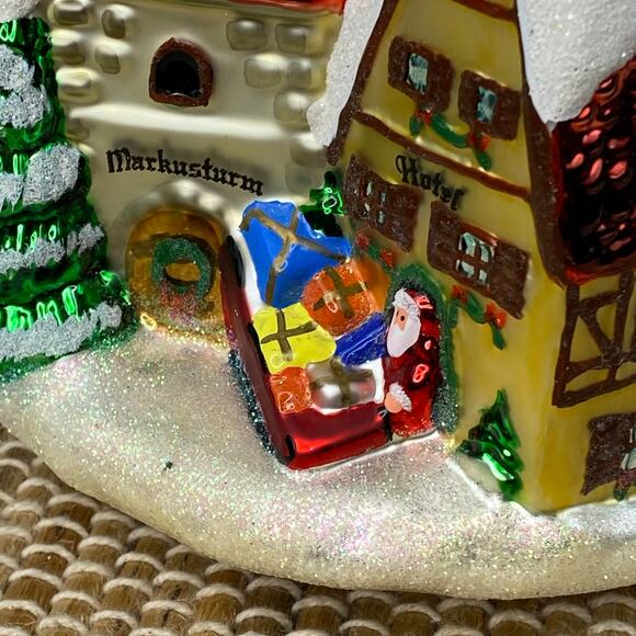 Kathe Wohlfahrt Rothenburg Germany Markusturm Hotel Glitter Glass Ornament 7" - Picture 7 of 15